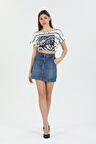 Mini Skirt Günlük Kadın Jean Etek Rigit Normal Bel 5 Cep Denim Etek 