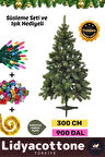 Premium Noel Paketi Kutu Süsleme Seti Yılbaşı Çam Ağacı Renkli Işığı Yeni Yıl Eğlence 300Cm 900 Dal