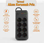 8 Prizli 2 USB 2 Type-C Girişli Akım Korumalı Topraklı Şarj Fiş Priz 2 Metre Uzatma Kablosu