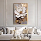 Yağlı Boya Dokulu Tablo Modern Tek Beyaz Çiçek U02018