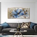 Yağlı Boya Dokulu Tablo Modern Mavi Tek Çiçek U02030