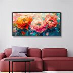 Yağlı Boya Dokulu Tablo Renkli Modern Yatay Çiçekler U02043