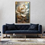 Yağlı Boya Dokulu Tablo Beyaz Kabartma Çiçek U02054