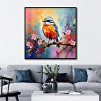 Yağlı Boya Dokulu Tablo Dalda Renkli Kuş U04001