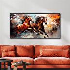 Yağlı Boya Dokulu Tablo Koşan Kahverengi Atlar U04002