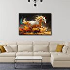 Yağlı Boya Dokulu Tablo Koşan Beyaz At U04003