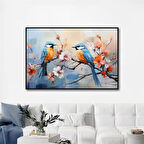 Yağlı Boya Dokulu Tablo Dalda Renkli Kuşlar U04005