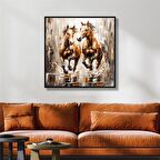 Yağlı Boya Dokulu Tablo Koşan Kahverengi Atlar U04025