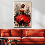 Yağlı Boya Dokulu Tablo Modern Kırmızı Elbiseli Sırtı Dönük Kadın U05008