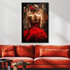 Yağlı Boya Dokulu Tablo Modern Kırmızı Elbiseli Sırtı Dönük Kadın U05010