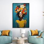 Yağlı Boya Dokulu Tablo Modern Çiçek Saçlı Kadın U05011