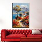 Yağlı Boya Dokulu Tablo Kırmızı Gelincikler ve Köy Evi Manzarası U06031