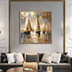 Yağlı Boya Dokulu Tablo Modern Denizde Yelkenliler U06035