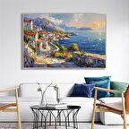 Yağlı Boya Dokulu Tablo Modern Spatula Akdeniz Evleri Manzarası U06039