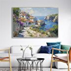 Yağlı Boya Dokulu Tablo Modern Spatula Akdeniz Evleri Manzarası U06040