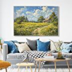 Yağlı Boya Dokulu Tablo Yeşil Doğa ve Köy Evleri Manzarası U06042