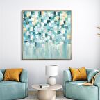 Yağlı Boya Dokulu Tablo Mavi Spatula Soyut U08010