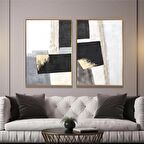 Yağlı Boya Dokulu Tablo Siyah Gri Gold Soyut U08014