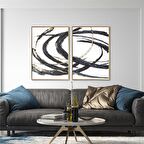 Yağlı Boya Dokulu Tablo Siyah Beyaz Altın Gold Soyut U08016