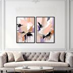 Yağlı Boya Dokulu Tablo Lile Bej Soyut İkili Set U08019