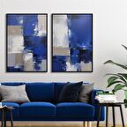 Yağlı Boya Dokulu Tablo Lacivert Siyah Gri Soyut İkili Set U08030