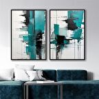 Yağlı Boya Dokulu Tablo Yeşil Siyah Beyaz Soyut İkili Set U08060