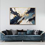 Yağlı Boya Dokulu Tablo Siyah Mavi Altın Soyut U08109