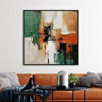 Yağlı Boya Dokulu Tablo Yeşil Bej Kare Soyut U08110