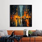 Yağlı Boya Dokulu Tablo Soyut Gece Şehir Manzarası U09022