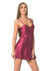 Aria's Closet Bordo Kısa Saten Gecelik