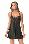 Aria's Closet Siyah Kısa Saten Gecelik