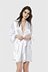 Aria's Closet Beyaz Kısa Saten Sabahlık