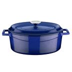Lava Döküm Oval Tencere Trendy Kapak Ölçü 23x29cm.  - Mavi