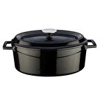 Lava Döküm Oval Tencere. Ölçü 23x29cm.  - Siyah