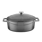 Lava Döküm Oval Tencere. Ölçü 21x25cm.  - Gri