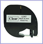 DYMO LT LetraTag Seffaf Etikt Siyah Plastik 12267 12mmx4M Muadil