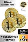 3 Adet Özel Seri Premium Bitcoin Madeni Para Kutulu Hediyelik Metal Hatıra Koleksiyon Kripto Coin