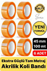 Ekstra Güçlü Yeni Formül 6 Adet 45 mm x 100 mt Koli Bandı Şeffaf Dayanıklı Bant Taşınma Ambalaj