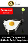 Paslanmaz Metal Kalp Şeklinde Omlet Krep Kalıbı Özel Model Uzun Ömürlü Yanmaz Yapışmaz Portatif