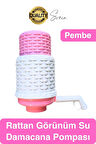 Özel Üretim Hasır Desenli Rattan Damacana Su Pompası Damlamayı Engelleyen Kapak Pembe Şık Uyumlu