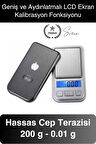 Premium Pilli Mini Hassas Cep Terazisi Tartı 200 g Kapasite 0.01 g Kuyumcu Tartısı Kılıflı Kalibre