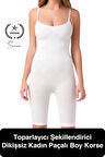 Premium Konfor Sıkılaştırıcı Beyaz Kadın Paçalı Boy Rahat Dayanıklı Dikişsiz Korse İz Göstermez