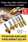 Premium Titanyum Kaplama 6'lı Kırılmaz Uçlu Paslanmaz Ahşap Sac Metal Havşa Açma Matkap Uç Seti