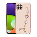 Galaxy M32 Uyumlu El Tutamaçlı Kamera Korumalı Zore Taka Silikon Kapak-Pembe