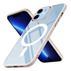 iPhone 12 Uyumlu Wireless Şarj Özellikli Zore Krom Magsafe Silikon Kılıf-Pembe Açık