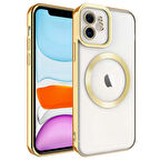 iPhone 11 Uyumlu Magsafe Wireless Şarj Özellikli Zore Setro Silikon-Gold