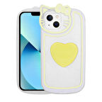 iPhone 13 Uyumlu Kedi Figürlü Transparan Pop Soketli Zore Ritmik Kılıf-Sarı