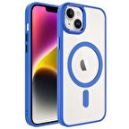 iPhone 14 Uyumlu Wireless Şarj Özellikli Zore Krom Magsafe Silikon Kılıf-Mavi