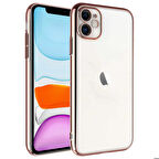 iPhone 11 Uyumlu Sert PC Renkli Çerçeveli Zore Riksos Kapak-Rose Gold