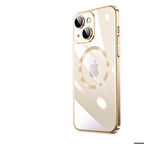 iPhone 14 Uyumlu Wireless Şarj Özellikli Sert PC Zore Riksos Magsafe Kapak-Gold